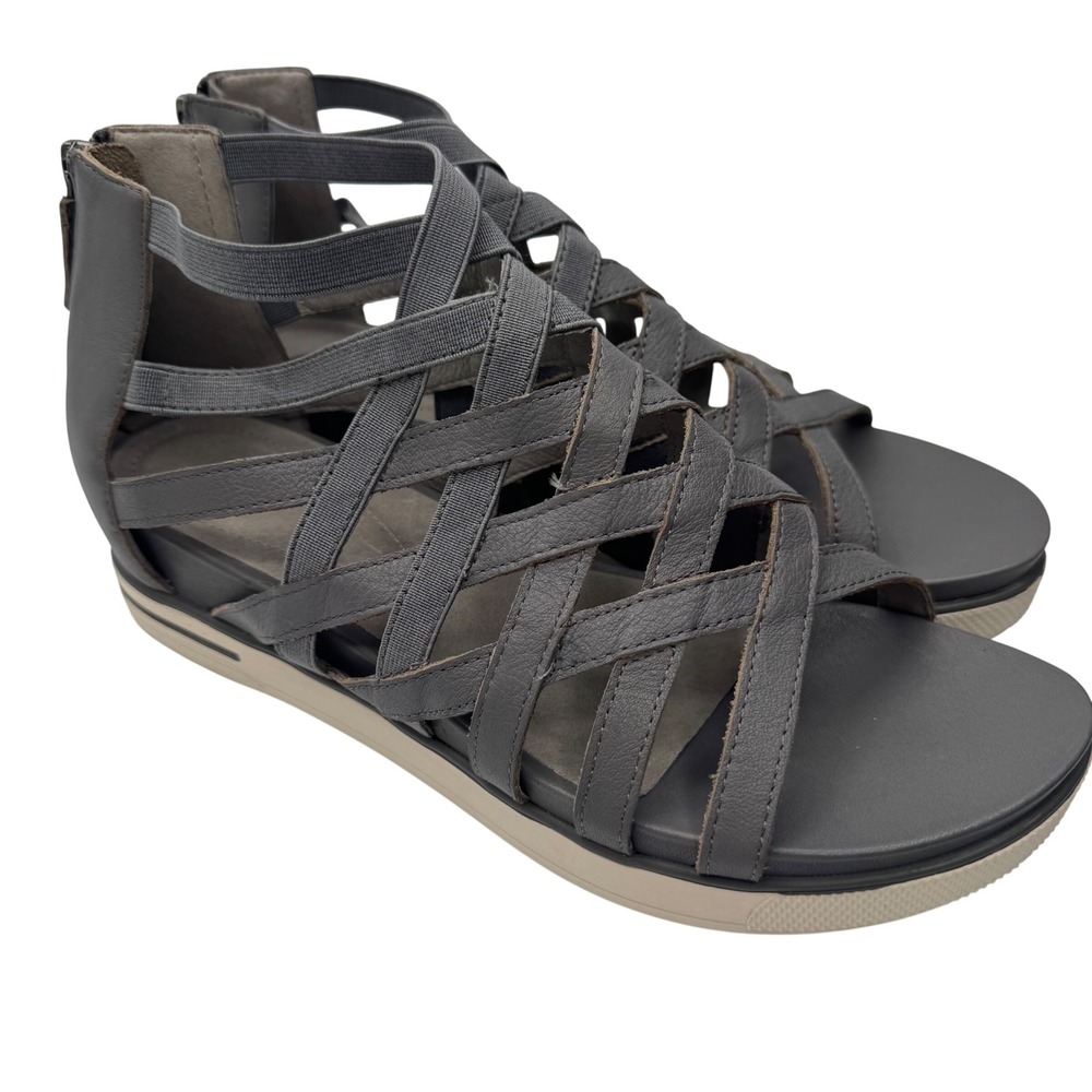 Eileen Fisher Grey Leather Elastic Strappy Gladiator Sandals Women 9.5